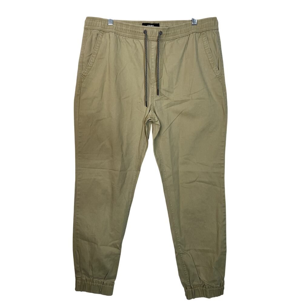 Mens Aero Khaki Elastic Tie Waist Pockets Jogger Casual Fit Preppy Pants Size L